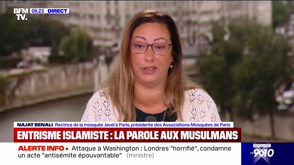 💬 "Une surenchère idiote digne de la téléréalité" ➡ Najat Benali, rectrice de la mosquée Javel à Paris, réagit à la proposition de Gabriel Attal d'interdire le voile dans l'espace public au moins de 15 ans