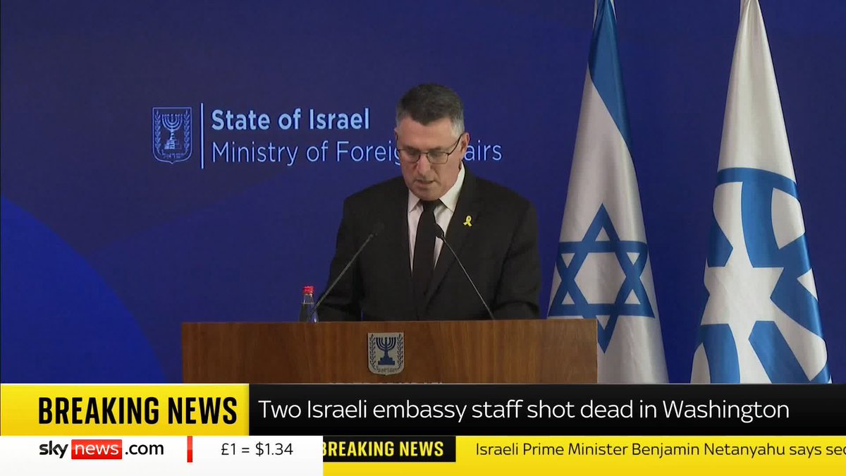 “This is the direct result of antisemitic incitement.” Israel’s foreign minister Gideon Sa'ar | גדעון סער condemns the shooting of the Israeli couple killed in Washington DC, linking it to global rhetoric since 7 October. 📺 Sky 501, Freeview 233 and YT