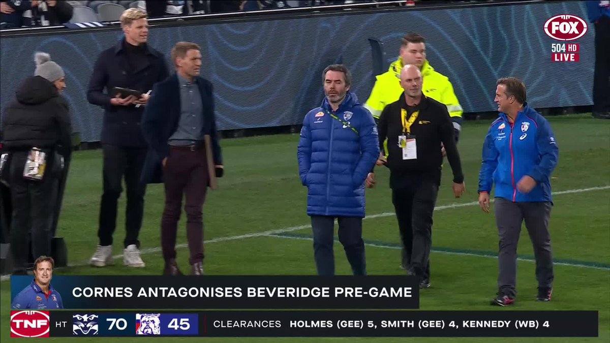 The Luke Beveridge and Kane Cornes saga continues... 📺 Watch #AFLCatsDogs LIVE on ch. 504 or stream on Kayo: ✍️ BLOG 🔢 MATCH CENTRE