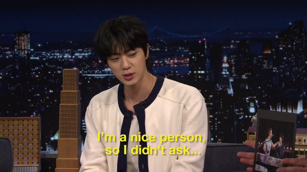 .BTS_official's Jin has collaborated with the band Coldplay; are The Roots next?! 👀 #JinOnFallon #FallonTonight