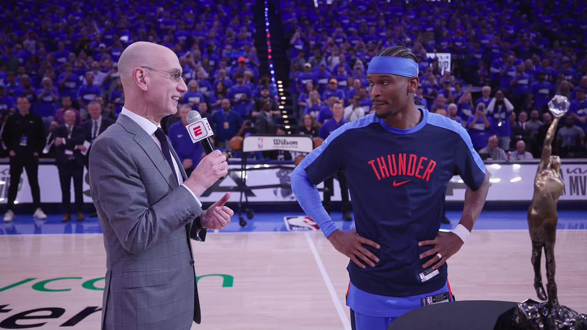 SGA receives his #KiaMVP trophy in front of the THUNDEROUS OKC crowd 👏⚡️
