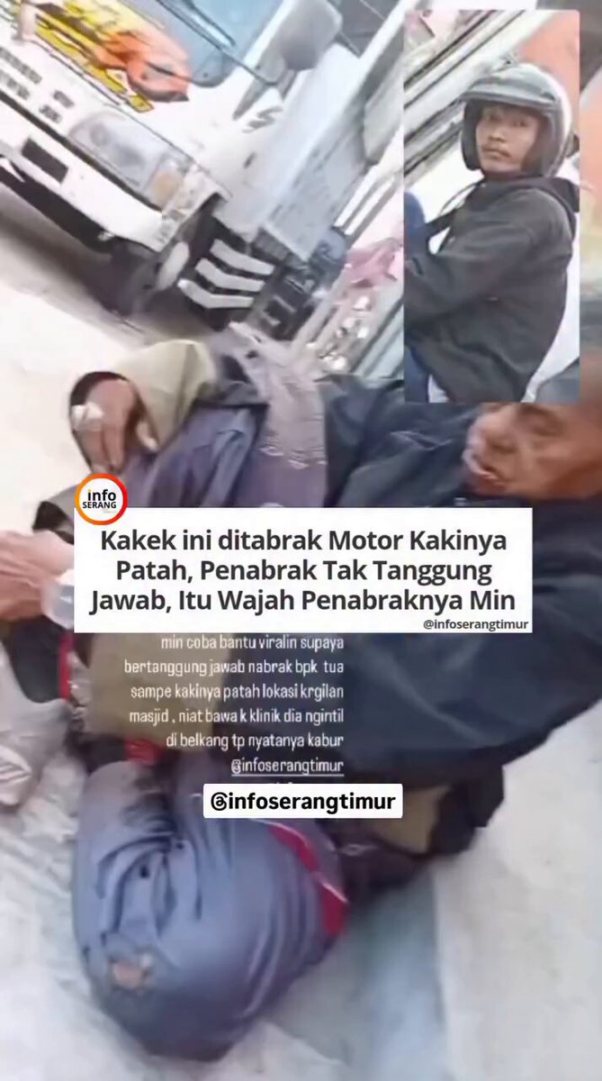 Semoga akang teteh yg nabrak liat postingan ini, kasihan kaki kakeknya patah butuh perawatan. . Laka terjadi di Kragilan. . *Aduan warga* Video: kiriman warga