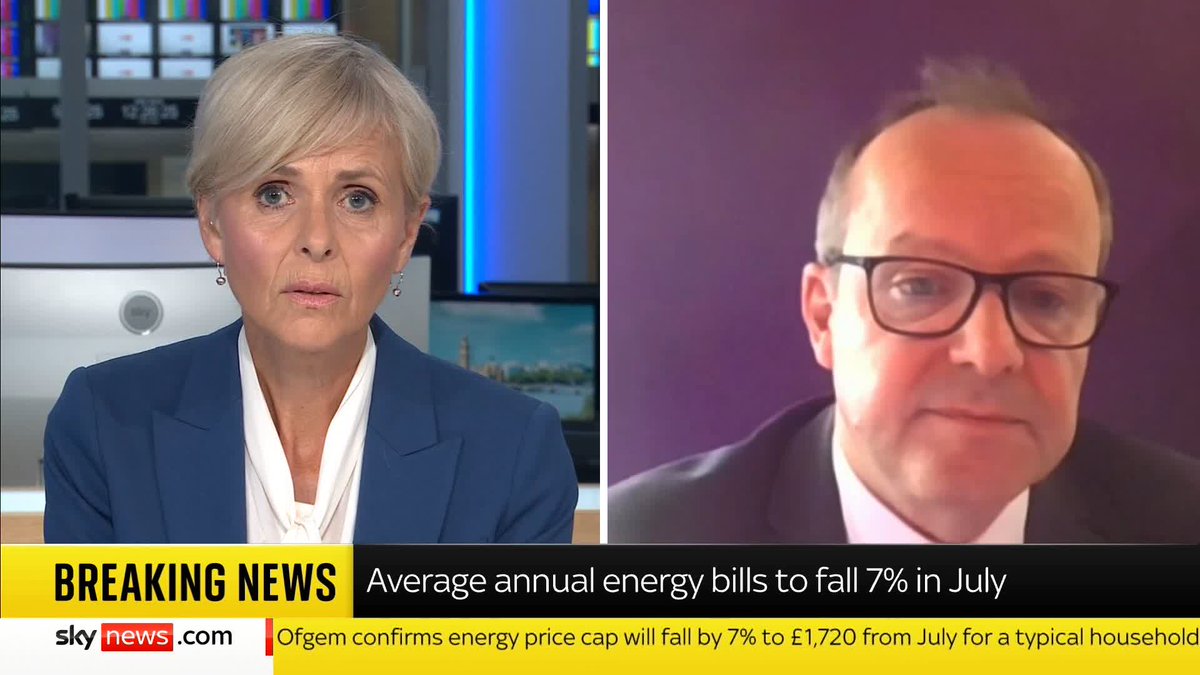 “The 7% drop is equivalent to £129 a year,” says Tim Jarvis, Ofgem’s Director General, on the upcoming fall in energy bills - adding, -'we’re doing what we can to protect those who struggle most with their bills.' 📺 Sky 501, Freeview 233 and YouTube