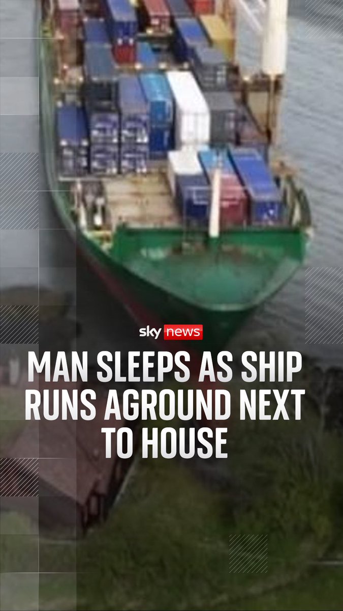 A man in Norway slept through the moment a container ship ran aground just metres from his house. No injuries or spills were reported - and authorities say it can be re-floated at high tide.