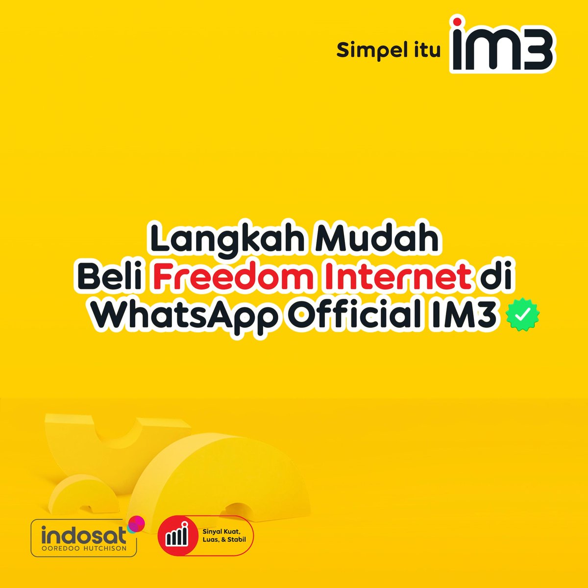 Aktifkan paket Freedom Internet sekarang bisa semudah chat sama #SahabatBaikku 💛 Cukup akses di IM3 Official WhatsApp pilih paket yang kamu mau, dan YEAYYY paket berhasil aktif ✨