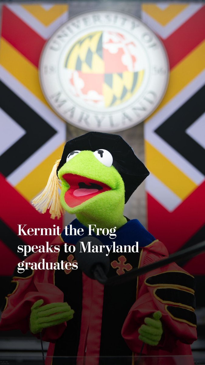 Kermit the Frog delivered an uplifting “Kermencement” speech — chock full of frog puns — to University of Maryland graduates on Thursday night. The superstar of “Sesame Street” and “The Muppet Show” fame is a familiar figure in College Park.