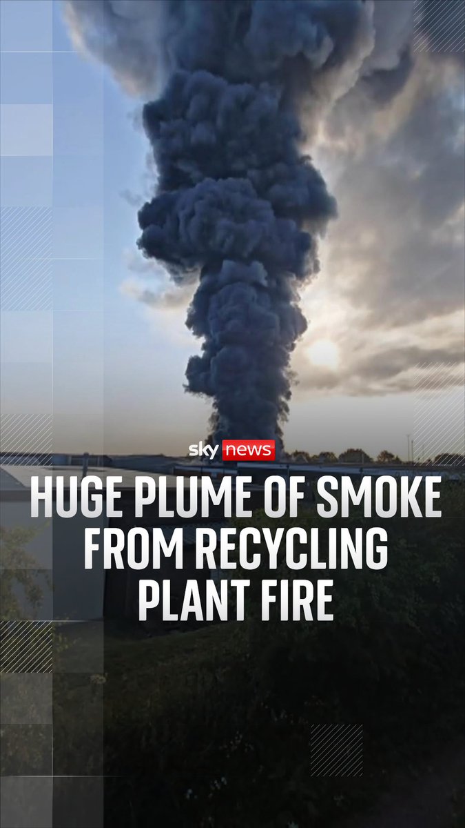 Crews from three counties are battling a large blaze in Rushden. Thick smoke from burning plastic has prompted warnings for residents to stay indoors.