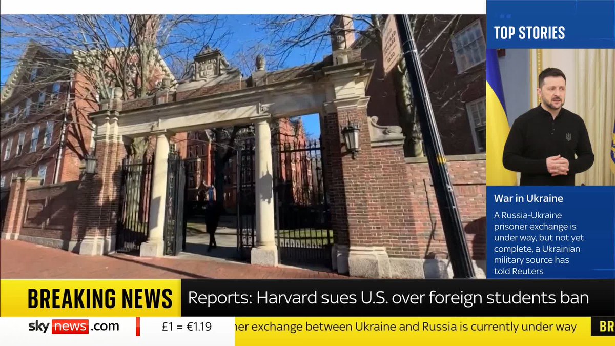 BREAKING: Harvard University is suing the US government over the decision to ban foreign students from enrolling. 📺 Sky 501, Virgin 602, Freeview 233 and YouTube