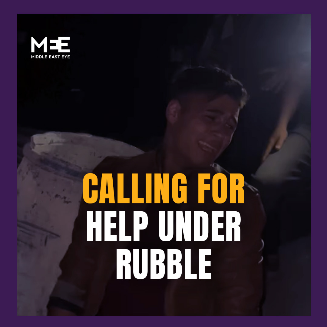 A Palestinian man in Gaza breaks down as he hears his relatives calling for help while trapped under the rubble after an Israeli air strike targeted their building in Jabalia,northern Gaza,on Thursday. At least 50 Palestinians have been killed or are missing following the attack.