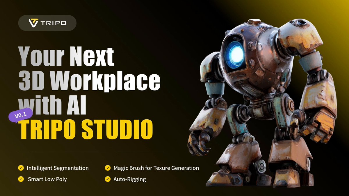 Tripo Studio Beta is now live! 🥳 With fully controllable & editable workflow, Tripo Studio will be your next 3D workspace with AI. It's not about an AI tool, it's about you. All of Tripo Membership can now access and get to test Tripo Studio totally FREE during beta. Use the code 'TRIPOSTUDIOBETA' for membership to get 20%-off in beta-testing stage. #3dmodeling #tripoai #tripo #3d #tripo3d