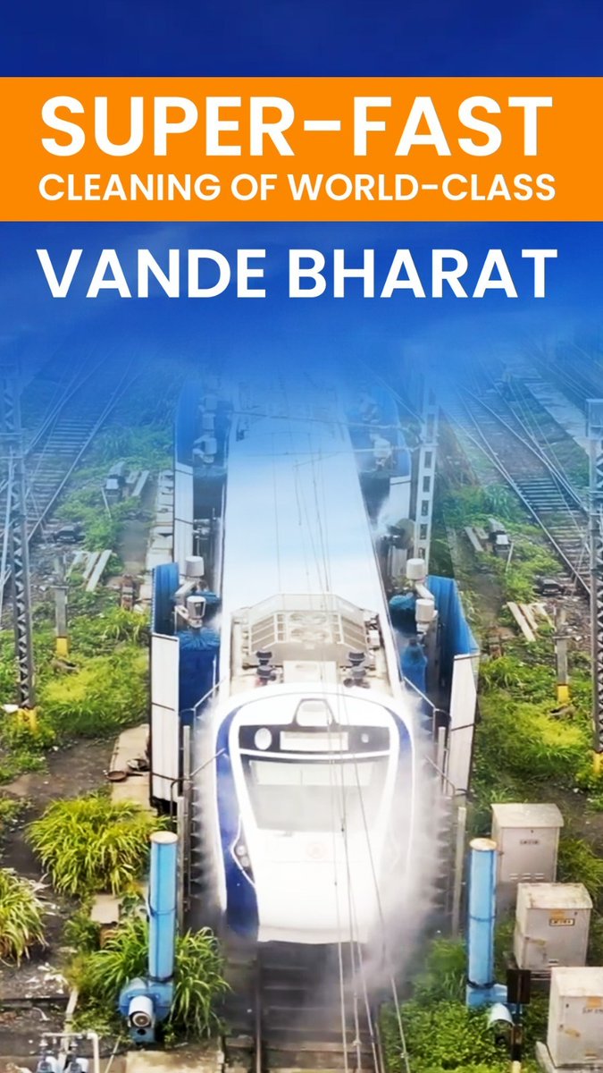 To my Chinese friends, here is how does #India use fully automated tech to complete the cleaning of a Trains in just 5 min. It's deployed at every major stations. 🇮🇳 is building many Urban, Semi Urban Metro, Rapid Rail & 1 HSR route with many planned