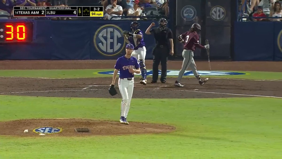 It was the Kade Anderson show in Hoover 😤 🔥 Most strikeouts by an LSU Baseball pitcher in an SEC tournament game 🔥 First pitcher to record 12 K in an SEC tournament game without pitching into the 7th inning