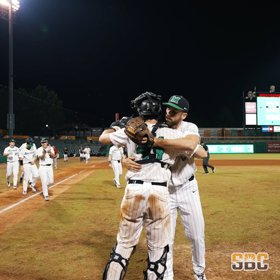 𝗢𝗡 𝗧𝗢 𝗧𝗛𝗘 𝗦𝗘𝗠𝗜𝗦. Nicholas Weyrich neutralizes the Ragin' Cajuns threat for a five-out save to send Marshall Baseball to Semifinal Saturday at the #SunBeltBSB Championship. ☀️⚾️
