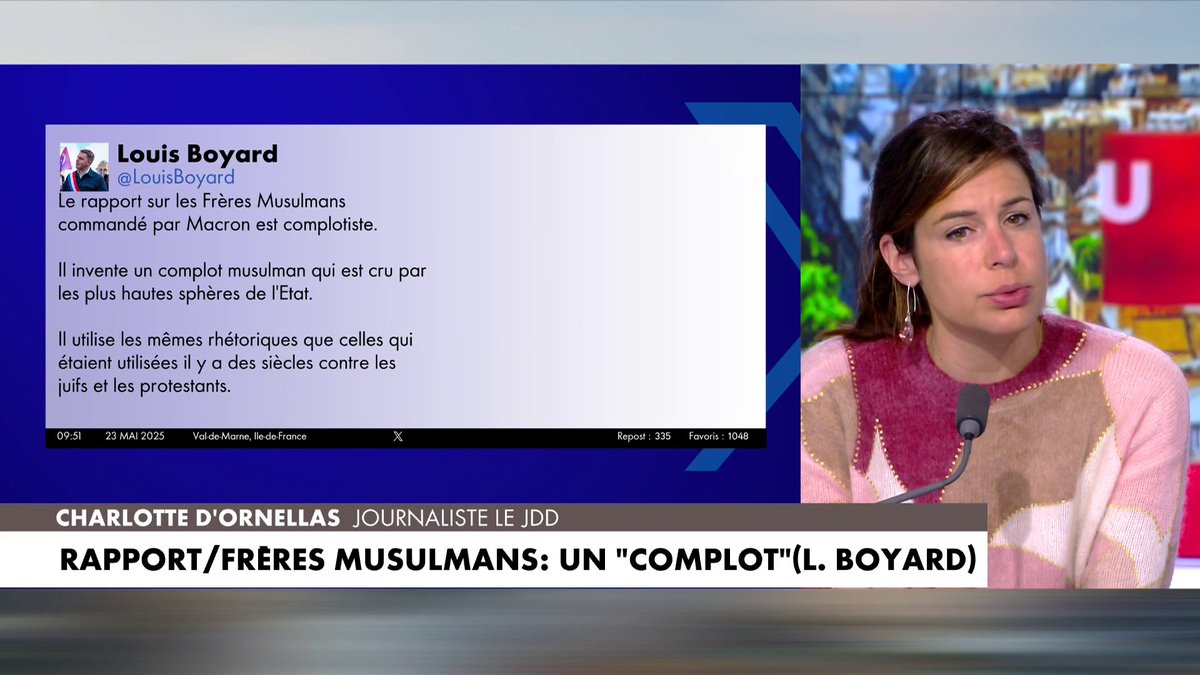 «C'est un déni de réalité hallucinant», admet Charlotte d'Ornellas, à propos de la réaction de Louis Boyard face au rapport sur les Frères musulmans, commandé par plusieurs ministères, dans #HDProsWE
