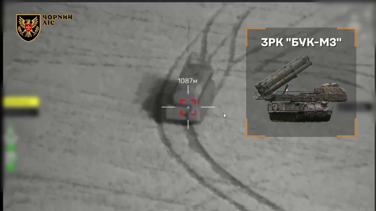 Russian BUK air defence system, which was found by the air reconnaissance of the Бригада «Чорний ліс», targeted by the loitering munition.