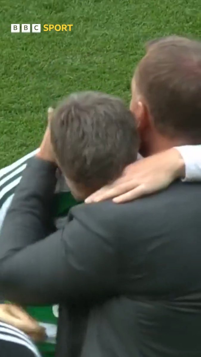 Callum McGregor is embraced by Brendan Rodgers after the Celtic captain saw his penalty saved in the Scottish Cup final shootout ❌ #BBCFootball #ScottishCup