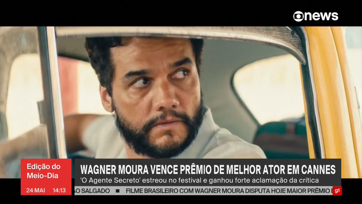 Wagner Moura ganhou o Cannes de melhor ator neste sábado (24), pela sua atuação no filme "O Agente Secreto", de Kleber Mendonça Filho. O diretor recebeu o prêmio no lugar do ator e agradeceu a premiação. #JornalGloboNews ➡ Assista à #GloboNews: