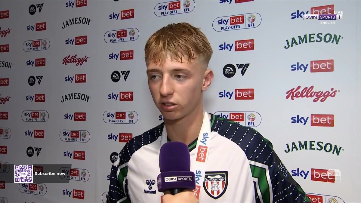 🗣️ "I'm just so glad my last game at the club is ending in such a positive way!" ❤️ Tom Watson speaks to Carrie Brown 💙 after his stoppage time goal sealed Sunderland's return to the Premier League! #EFLPlayOffs #SAFC