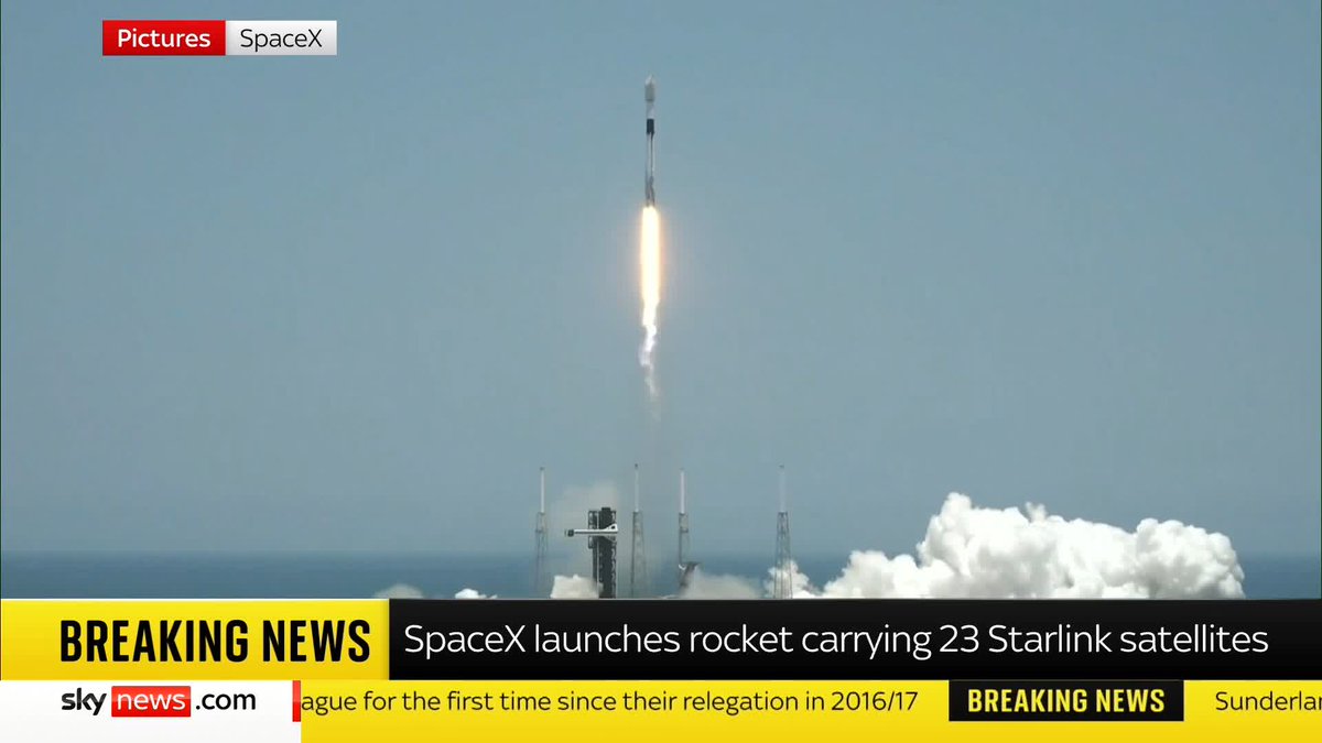 BREAKING: SpaceX has launched its Falcon 9 rocket, carrying 23 Starlink satellites, from Florida's Cape Canaveral. Watch the moment the rocket blasted off ⬇️ Latest: 📺 Sky 501, Virgin 602, Freeview 233 and YouTube