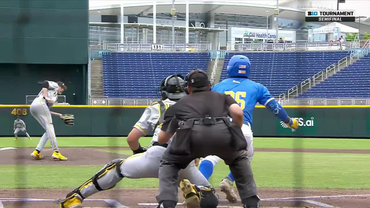 "Hello?!" 🗣️ RHP Aaron Savary snags the comebacker for Iowa Baseball 👀 #B1GBaseball on Big Ten Network 📺