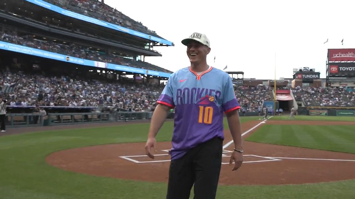 Simple strategy ➡️ excellent first-pitch ⚾️ Bo Nix x Colorado Rockies