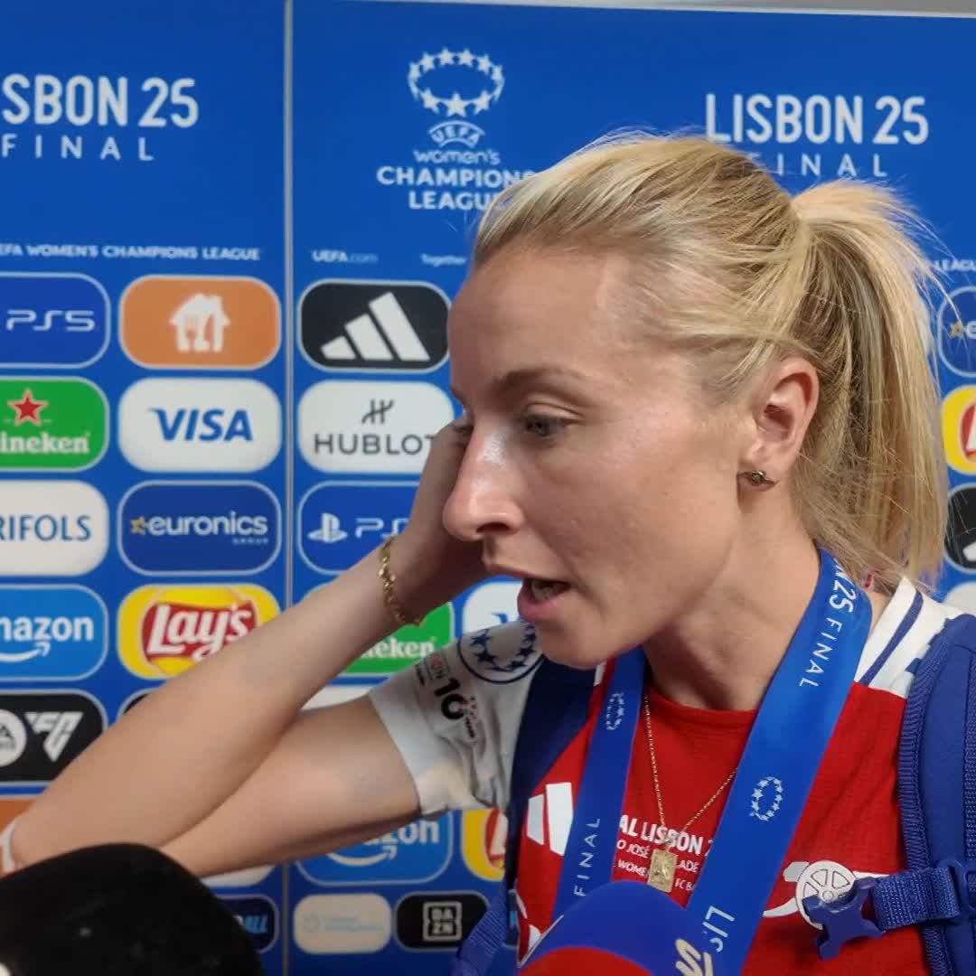 "Today, I'm almost more proud" 🗣️ Leah Williamson is almost at a loss for words after winning the Champions League 🥹