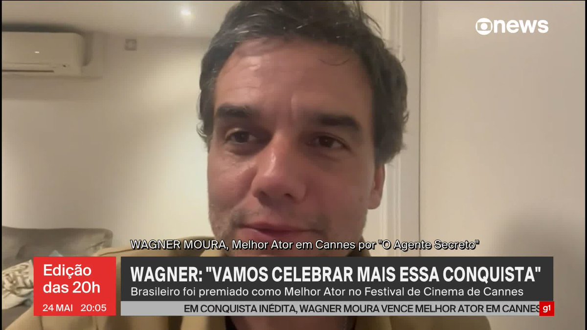 Wagner Moura enviou um vídeo exclusivo para a GloboNews após ganhar o Cannes de melhor ator: “Viva o Brasil, viva os brasileiros. Vamos agora celebrar, aproveitar mais esse momento bonito para a nossa cultura.” #JornalGloboNews ➡ Assista à #GloboNews: