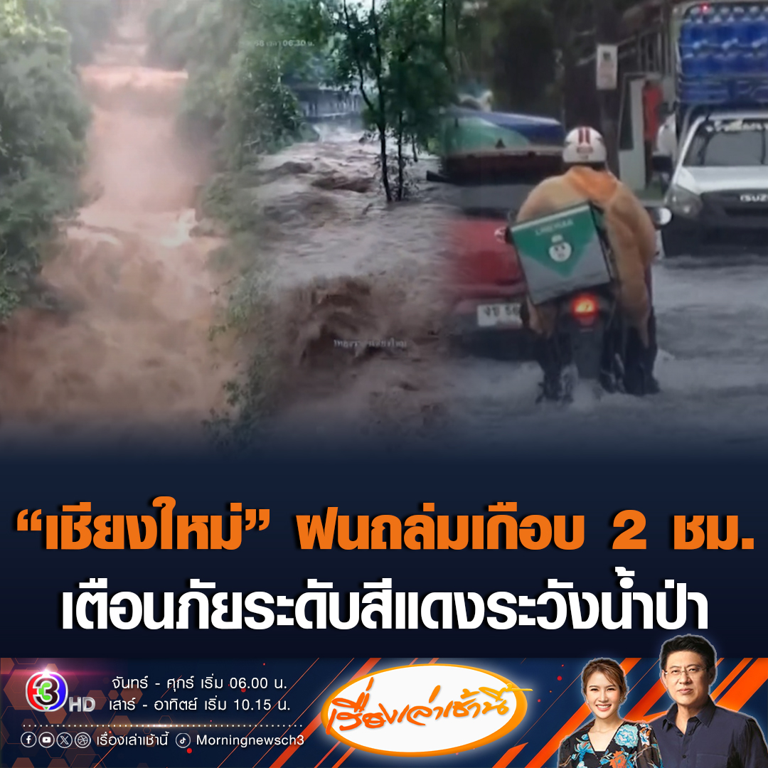 #เรื่องเล่าเช้านี้ ฝนถล่มเชียงใหม่นานเกือบ 2 ชั่วโมง ทำให้ระบายน้ำไม่ทัน ท่วมถนนและร้านค้า ในเขตเทศบาลนครเชียงใหม่ ประกาศเตือนภัยหลายพื้นที่ ระวังน้ำป่าไหลหลาก #ข่าวช่อง3 #ข่าวภูมิภาค #เชียงใหม่ #น้ำป่า