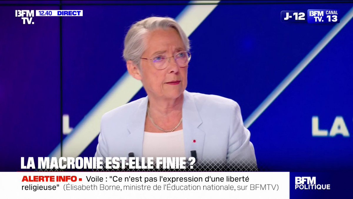 💬 "C'est choquant de porter des propos de cette nature" Élisabeth Borne réagit aux propos de la porte-parole du gouvernement qui a assuré que "le macronisme trouvera une fin" bientôt