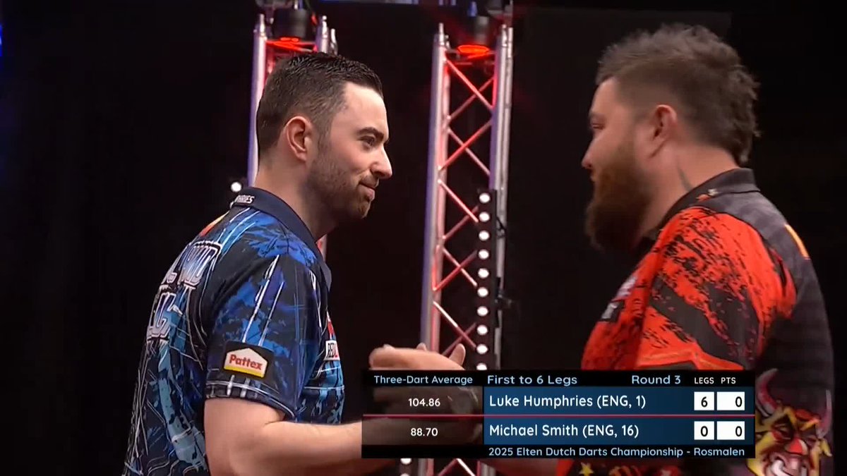 HUMPHRIES BREEZES THROUGH! Luke Humphries kicks off our afternoon session with a brilliant 6-0 whitewash win over Michael Smith, with the world number one averaging over 104 on his way to victory! 📺 #ET7 | R3