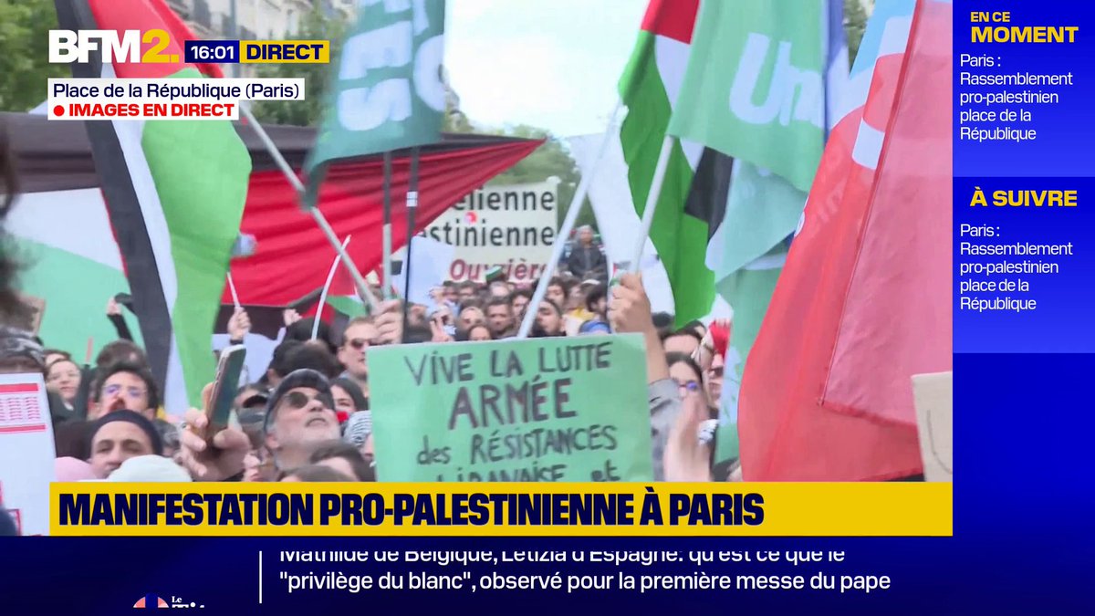 Paris: manifestation en soutien à la Palestine, place de la République #BFM2