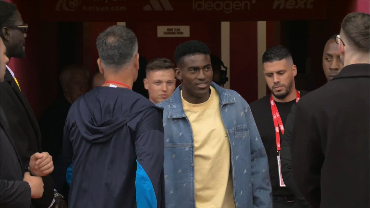 Taiwo Awoniyi is back at the City Ground to support Nottingham Forest after being in an induced coma following his injury against Leicester ❤️