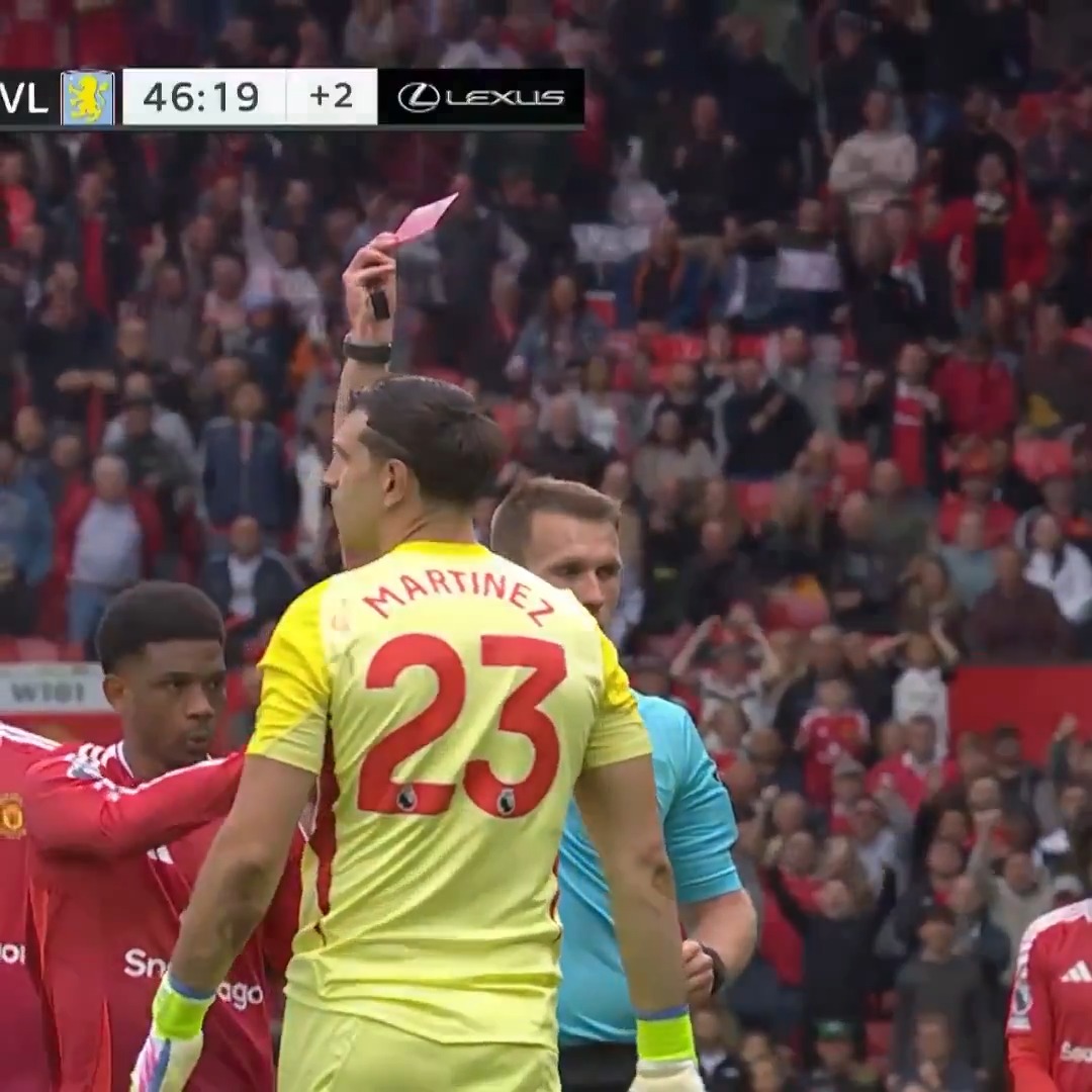 EMI MARTINEZ SEES RED. A HUGE moment as Aston Villa fight for Champions League. 🟥 📺 CNBC & Peacock | #MUNAVL