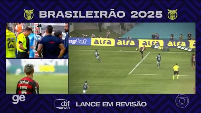 O pênalti marcado para o Palmeiras contra o Flamengo. 🎥 TV Globo 📺 | ge