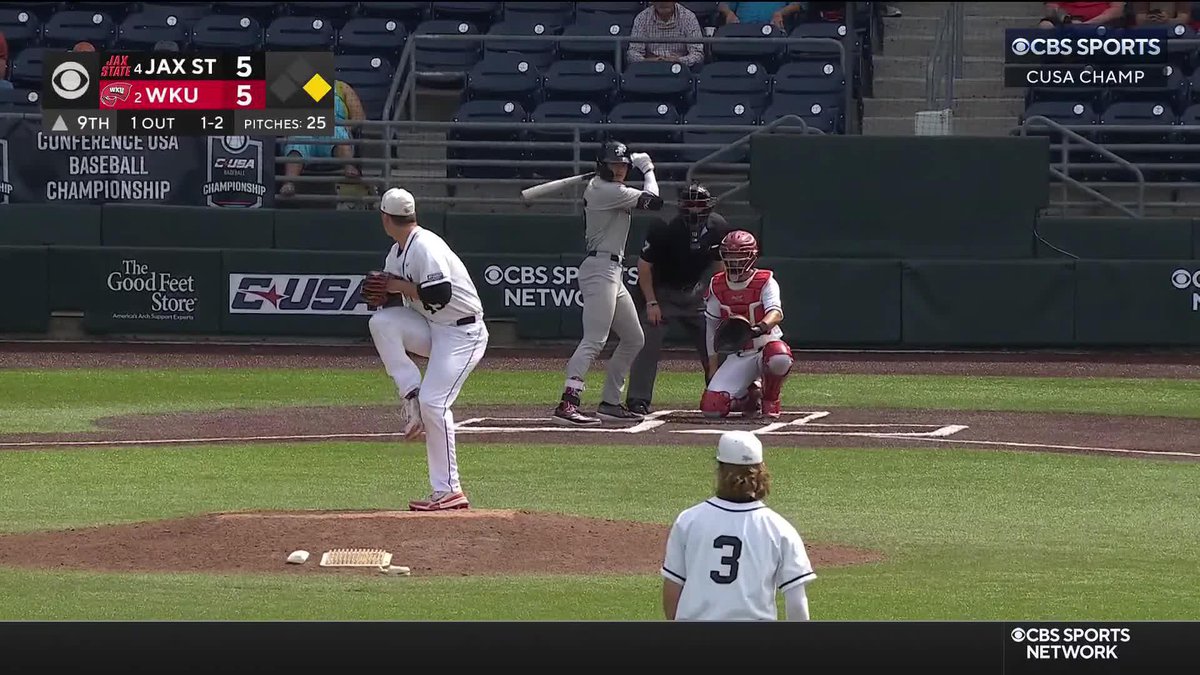 Take it yourself Reid Howard! We head to the bottom of the 9th in Lynchburg all tied up! 📺 CBSSN WKU Baseball | #NoLimitsOnUs
