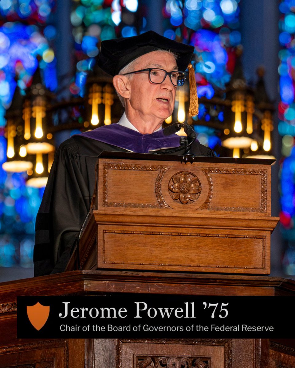 "We lead the world in so many ways, including in scientific innovation and economic dynamism. Our great universities are the envy of the world and a crucial national asset." — Federal Reserve chair and Princeton Politics graduate Jerome Powell '75 at #Princeton25 Baccalaureate service. Watch his full remarks: