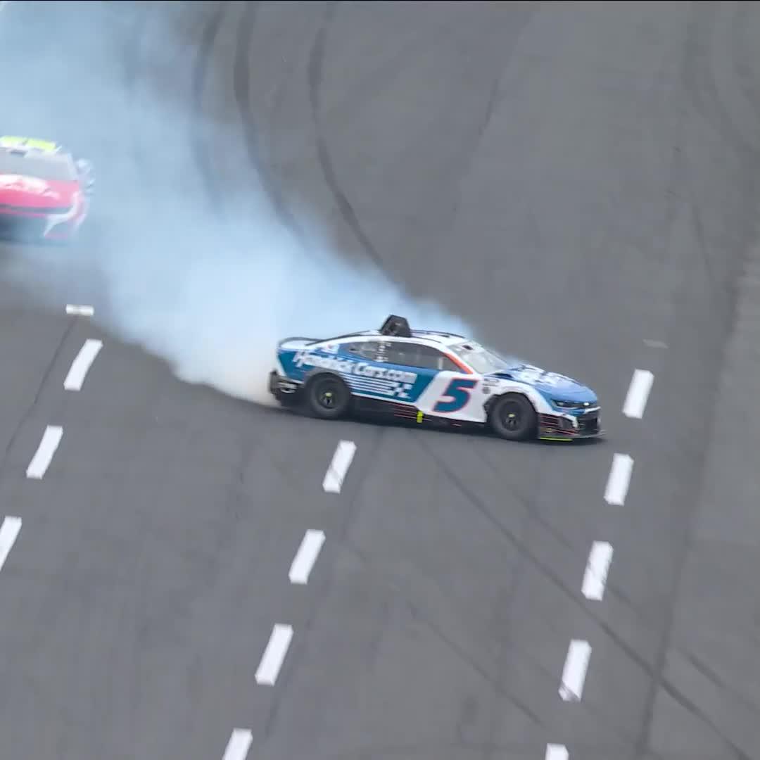The No. 5 goes for a slide, but Kyle Larson is able to keep it off the wall.