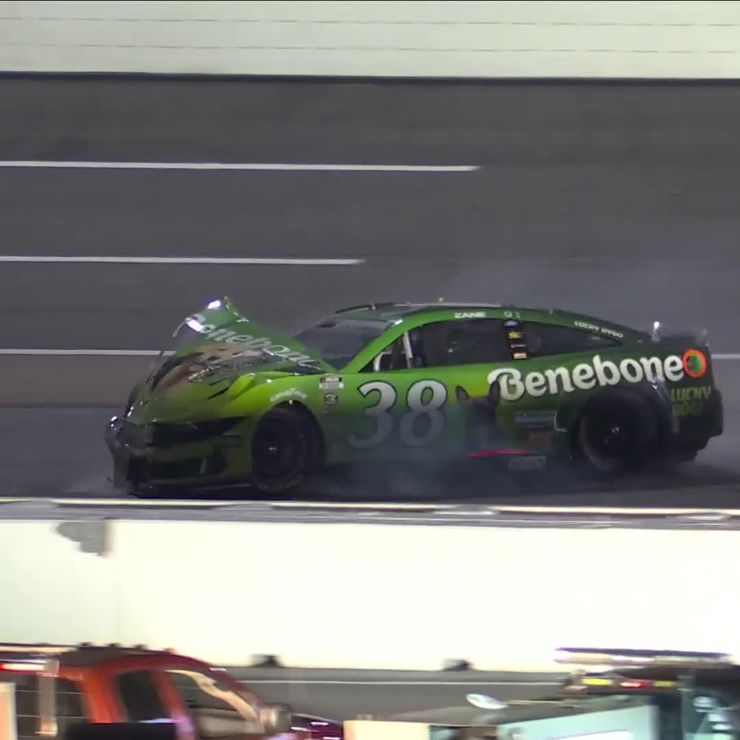The No. 38's night is over after this incident on the Charlotte Motor Speedway backstretch.
