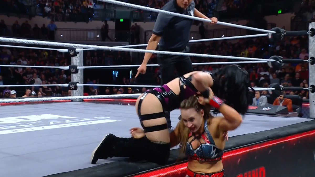 😱 😱 😱 Stephanie Vaquer just sent Jordynne Grace FLYING through the barricade! #WWEBattleground