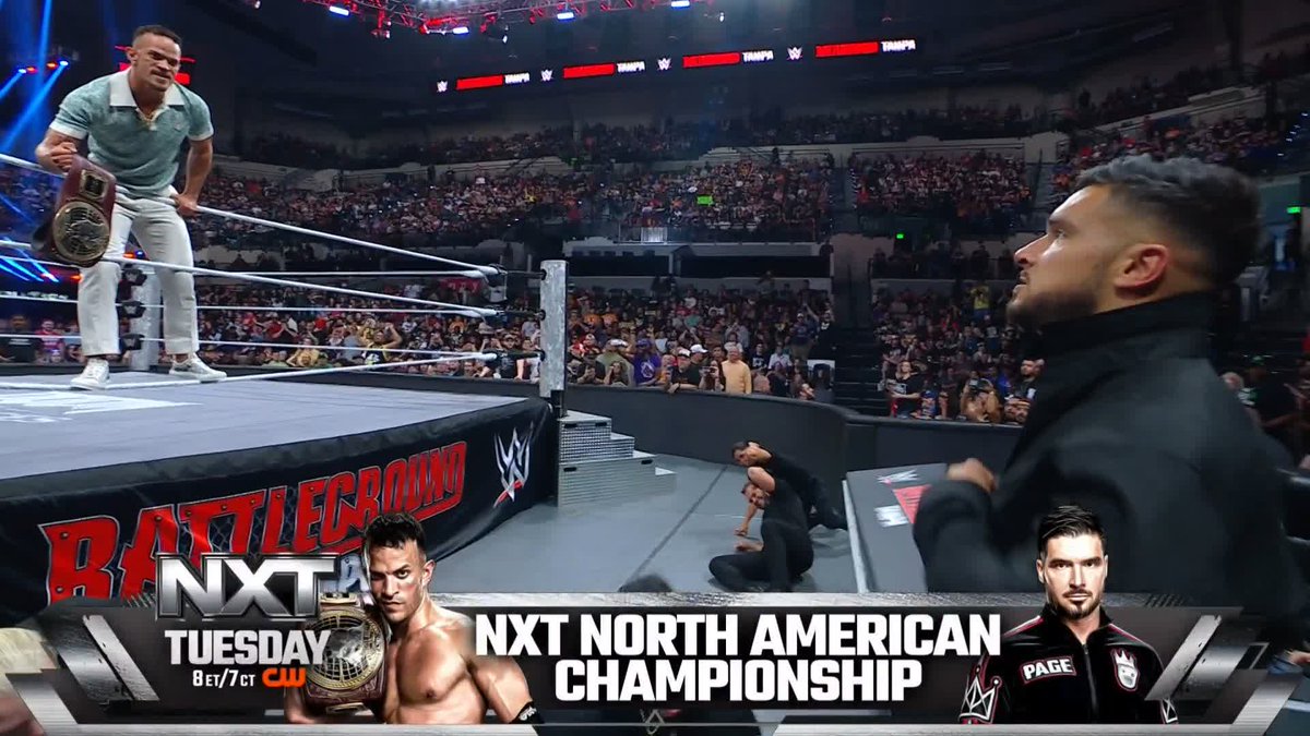 Why wait for Tuesday?!? Ricky Saints and Ethan Page are throwing down RIGHT NOW in Tampa! 😱 #WWEBattleground