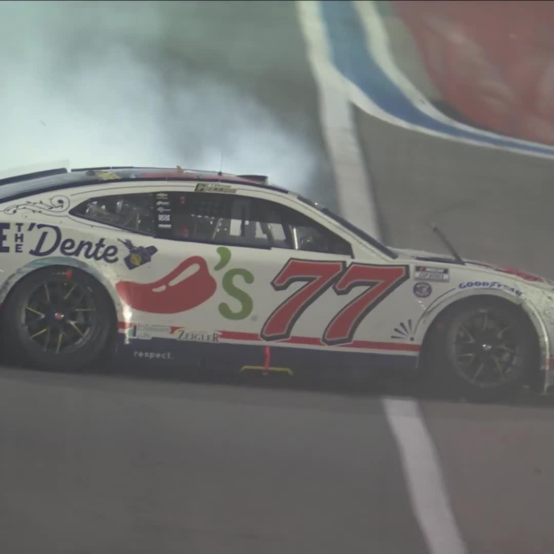 The engine blows on the No. 77! Heartbreak for Carson Hocevar!