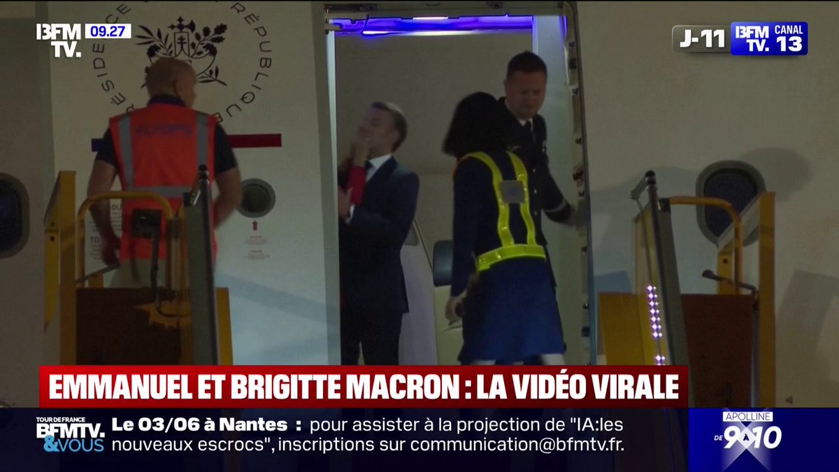 💬 "Un moment de décompression et de complicité" ➡ L'Élysée désamorce l'image d'un coup de Brigitte Macron sur le visage d'Emmanuel Macron à la descente de leur avion au Vietnam