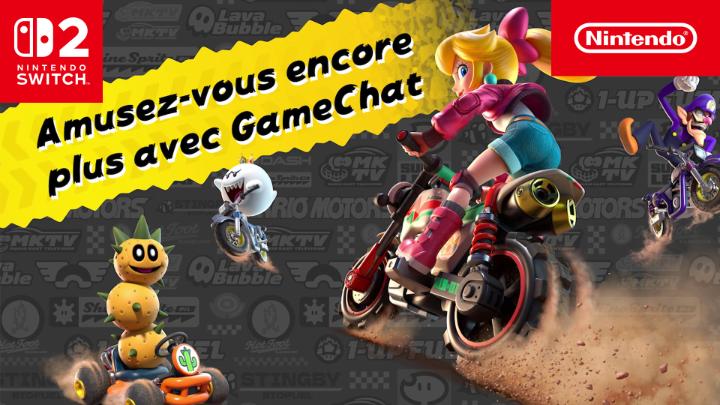 Avec GameChat, vous pouvez discuter tout en jouant à #MarioKartWorld grâce au micro intégré de la console, partager vos écrans pour suivre tous les points de vue, et utiliser CameraPlay pour voir les réactions de chacun en temps réel !