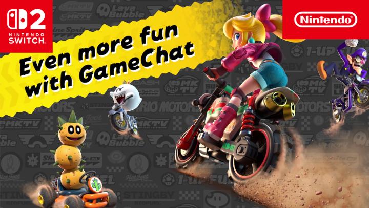 Face off with your friends (literally) in #MarioKartWorld using GameChat. Use the built-in microphone to voice chat while driving, take a backseat and watch each other's game screens or enjoy their reactions with CameraPlay!