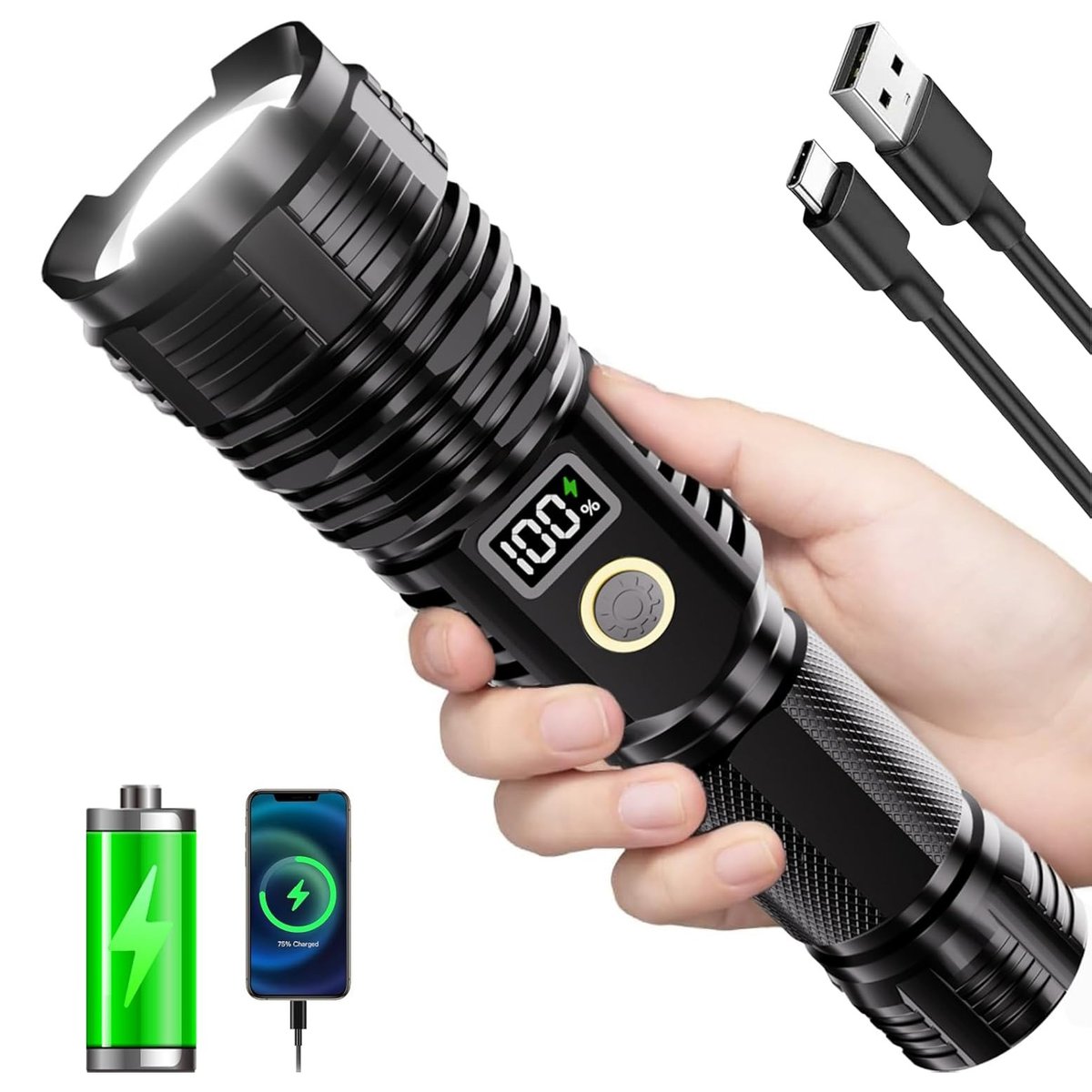 Light up your world with our high-lumen rechargeable flashlight - compact, powerful, and reliable! Get yours: