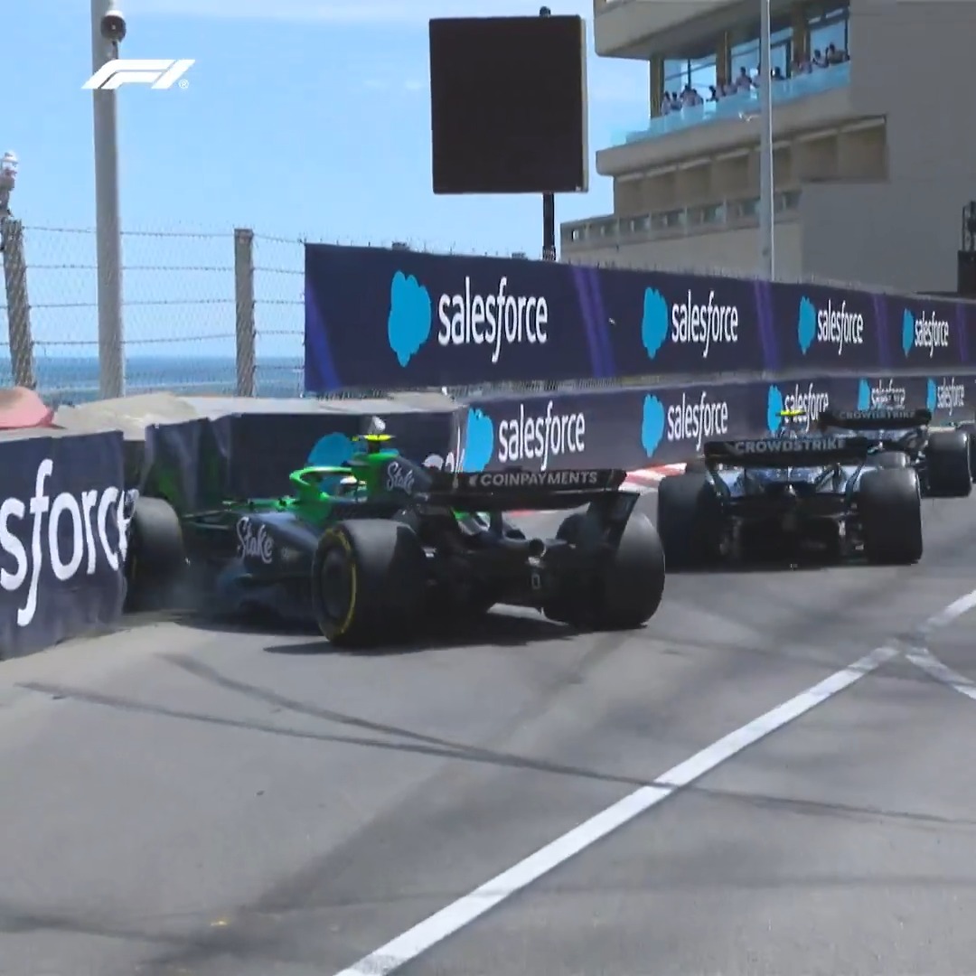 It was over too soon for Gabriel Bortoleto, into the wall on the first lap! 😬 #F1 #MonacoGP