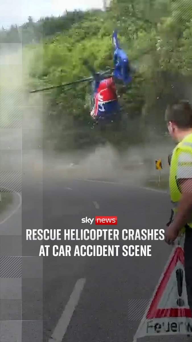 The original traffic accident saw three people injured and go to hospital and the helicopter had to be towed away.