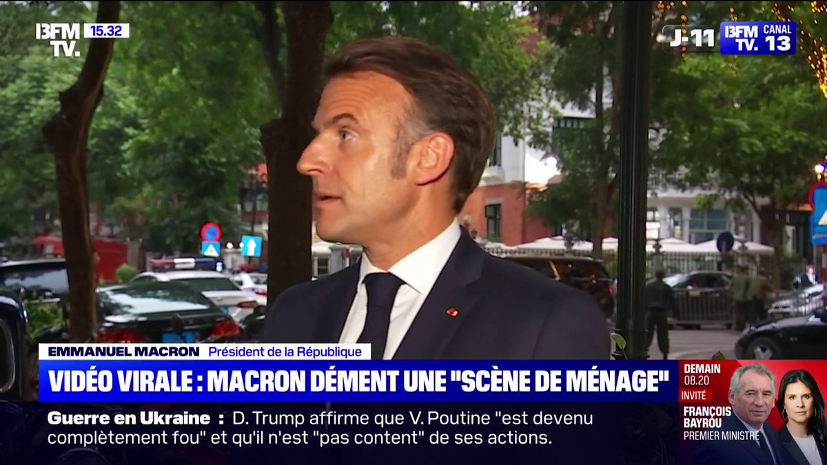 "Nous sommes en train de nous chamailler": Emmanuel Macron dément "une scène de ménage" avec Brigitte Macron