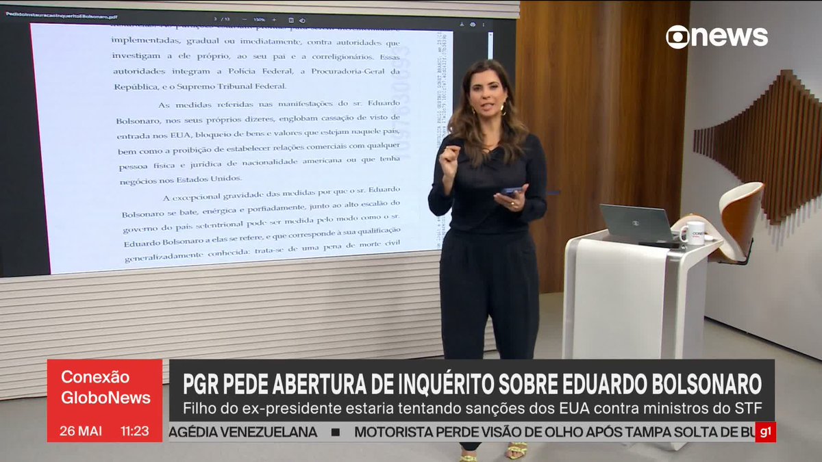 PGR pede abertura de inquérito sobre Eduardo Bolsonaro; filho do ex-presidente estaria tentando sanções dos EUA contra ministros do STF. #ConexãoGloboNews ➡ Assista à #GloboNews:
