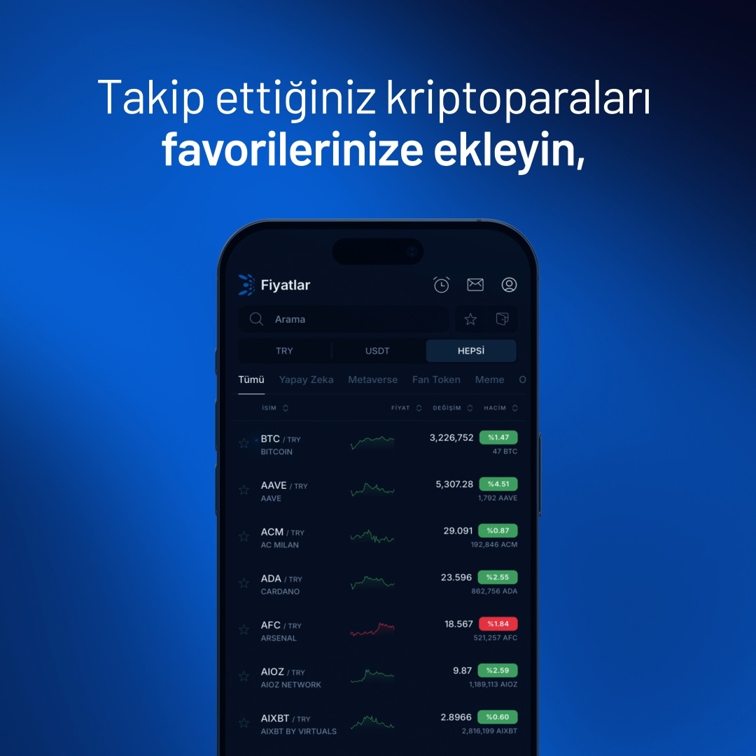 Favori kriptolarınızı kolayca takip edin! ⭐ Fiyatlar ekranında yıldız ikonuna tıklayarak kriptoparaları favorilerinize ekleyin. Sağ üstteki yıldızdan yalnızca favorilerinizi görüntüleyin. 🌟 📲 Hemen denemek için: